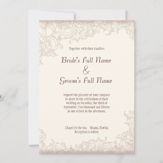 Antique English Rose - Cream Wedding Invitation (Front)