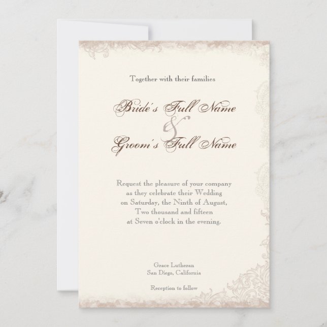 Antique English Rose Floral Swirl Wedding Invitation (Front)