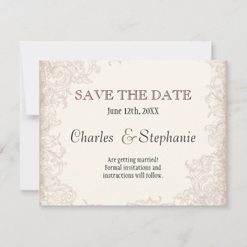 Antique English Rose Floral Swirl Wedding Save The Date