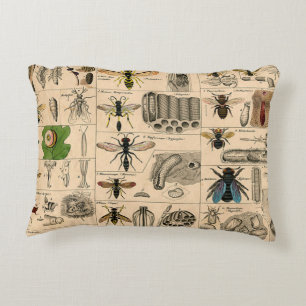 Antique Entomology Bees Wasps Natural History Accent Pillow