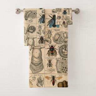 Antique Entomology Bees Wasps Natural History Bath Towel Set