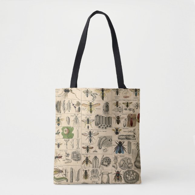 Antique Entomology Bees Wasps Natural History Tote Bag (Front)