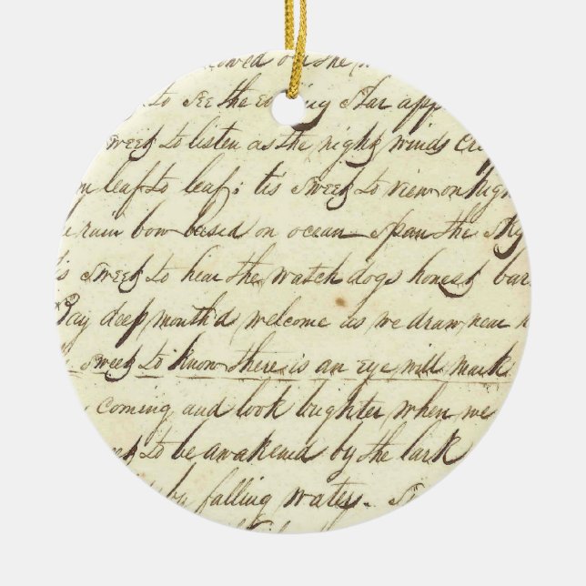 Antique Ephemera Cursive Calligraphy Script Poetry Ceramic Ornament (Front)