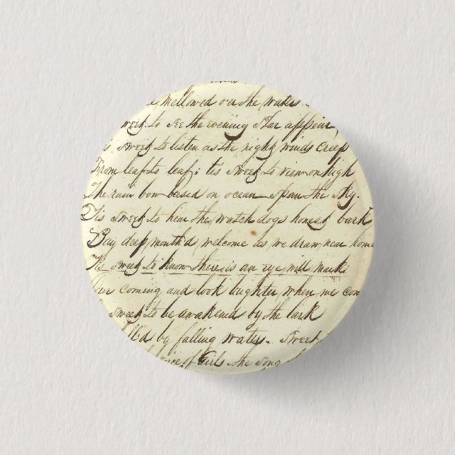 Antique Ephemera Cursive Calligraphy Script Sample Pinback Button (Front)
