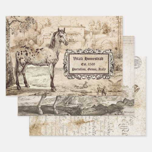 ANTIQUE EQUINE ART  HEAVY WEIGHT DECOUPAGE WRAPPING PAPER SHEETS