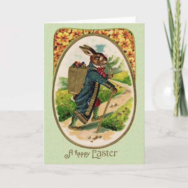 Antique Erudite Easter Rabbit Greeting Card (Front)