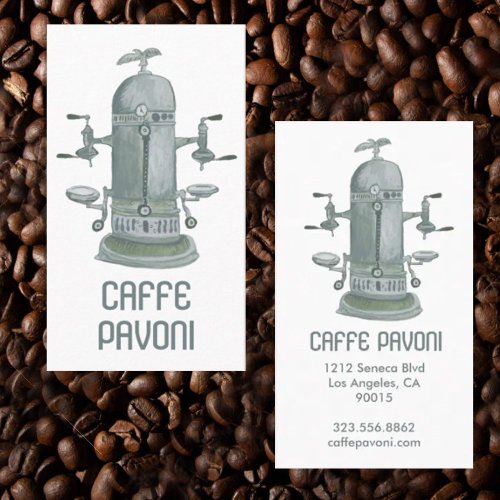 Antique Espresso Machine Cafe Coffee Watercolor Business Card