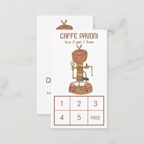 Antique Espresso Machine Cafe Coffee Watercolor Loyalty Card