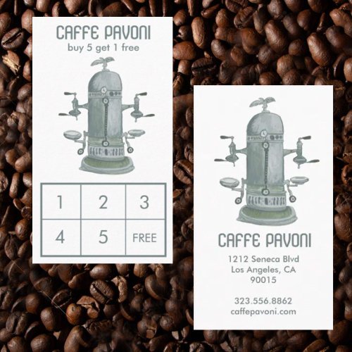 Antique Espresso Machine Cafe Coffee Watercolor  Loyalty Card