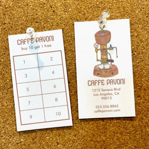Antique Espresso Machine Cafe Coffee Watercolor Loyalty Card