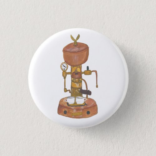 Antique Espresso Machine Coffee Watercolor Art Button