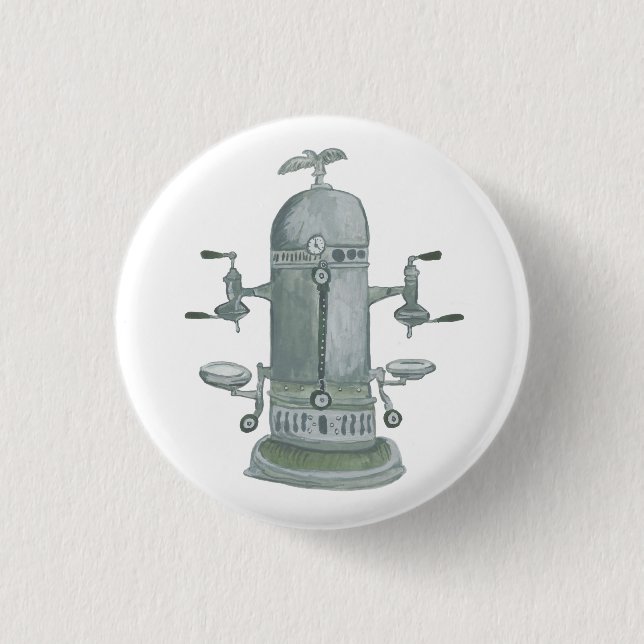 Antique Espresso Machine Coffee Watercolor Button (Front)