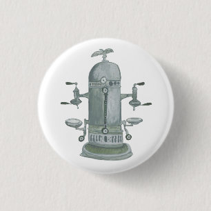 Antique Espresso Machine Coffee Watercolor Button