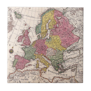 Antique Europe Map with Pastel Historical Kingdoms Ceramic Tile