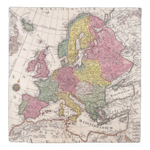 Antique Europe Map with Pastel Historical Kingdoms Duvet Cover