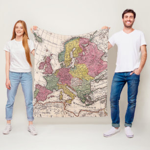 Antique Europe Map with Pastel Historical Kingdoms Fleece Blanket