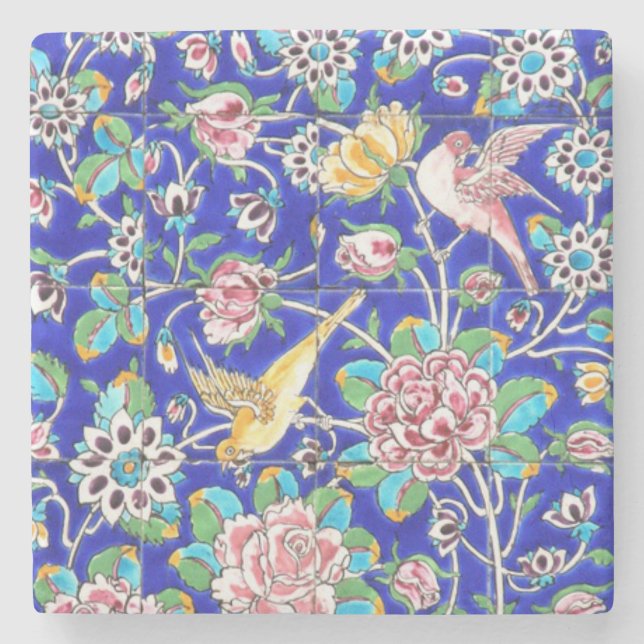 Antique European ceramic tile printed Stone Coaster (Front)