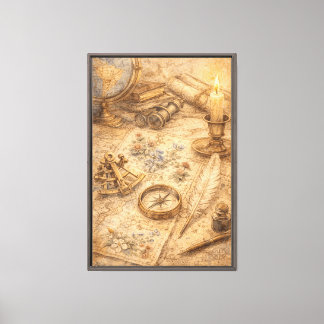 Antique Explorer Study Illustration Canvas Print