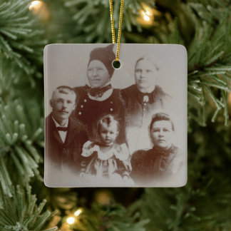 Antique Family Collage Photo B&W Image Ceramic Ornament