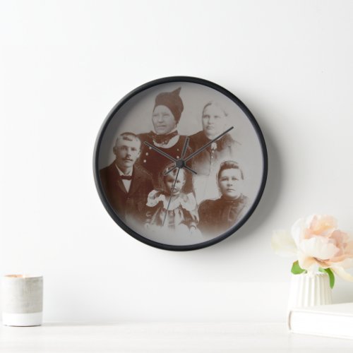 Antique Family Collage Photo BW Image Clock