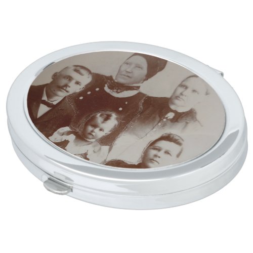 Antique Family Collage Photo BW Image Compact Mirror