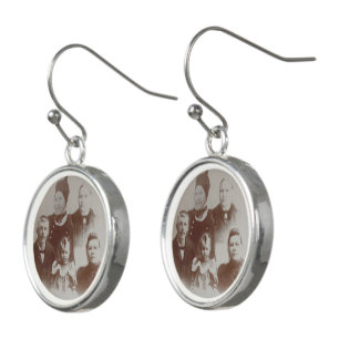 Antique Family Collage Photo B&W Image Earrings