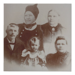 Antique Family Collage Photo B&W Image Faux Canvas Print