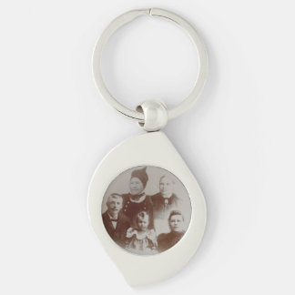 Antique Family Collage Photo B&W Image Keychain