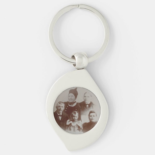 Antique Family Collage Photo B&W Image Keychain (Front)