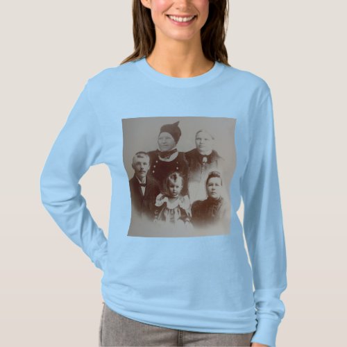 Antique Family Collage Photo BW Image Long Sleeve T_Shirt