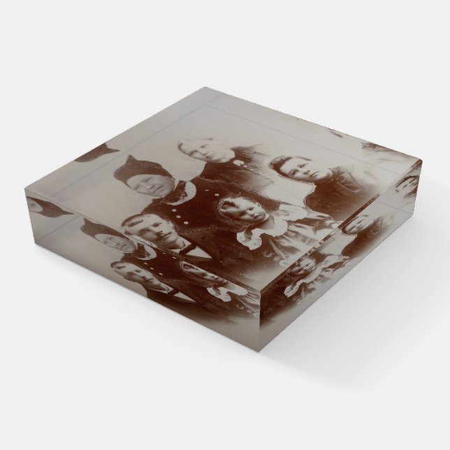 Antique Family Collage Photo B&W Image Paperweight (Angled)