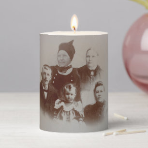 Antique Family Collage Photo B&W Image Pillar Candle