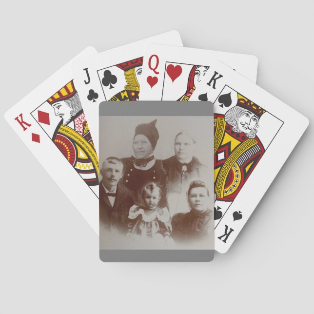 Antique Family Collage Photo B&W Image Poker Cards (Back)
