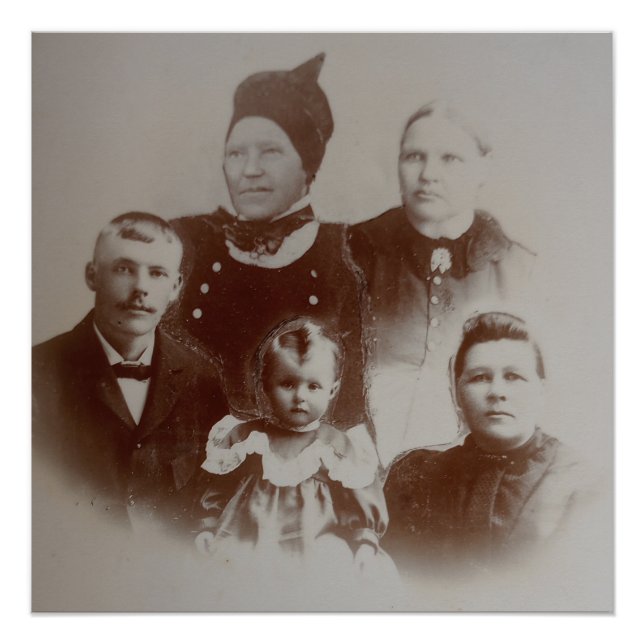 Antique Family Collage Photo B&W Image Poster (Front)