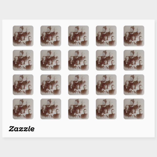Antique Family Collage Photo B&W Image Square Sticker (Sheet)