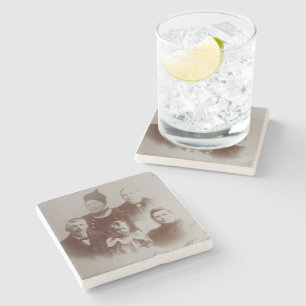 Antique Family Collage Photo B&W Image Stone Coaster
