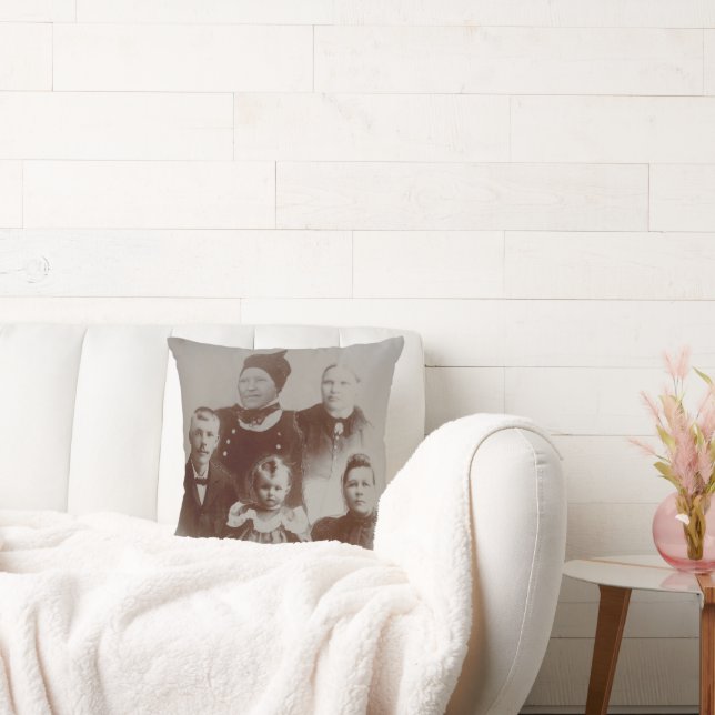 Antique Family Collage Photo B&W Image Throw Pillow (Couch)
