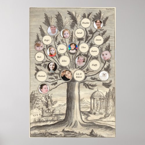 Antique Family Tree Insert Your Own Names  Photos Poster