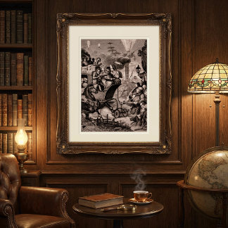 Antique Fantasy Print Vintage Satire and Steampunk