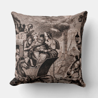 Antique Fantasy Print Vintage Satire and Steampunk Throw Pillow