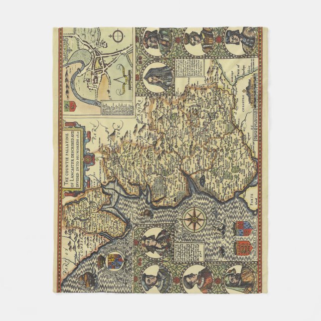 Antique Fantasy Sea Monster Map Print Fleece Blanket (Front)