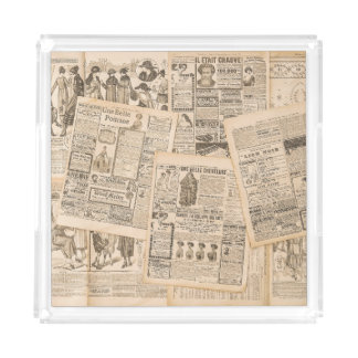 Antique Fashion: Newspaper Advertising Pages Acrylic Tray