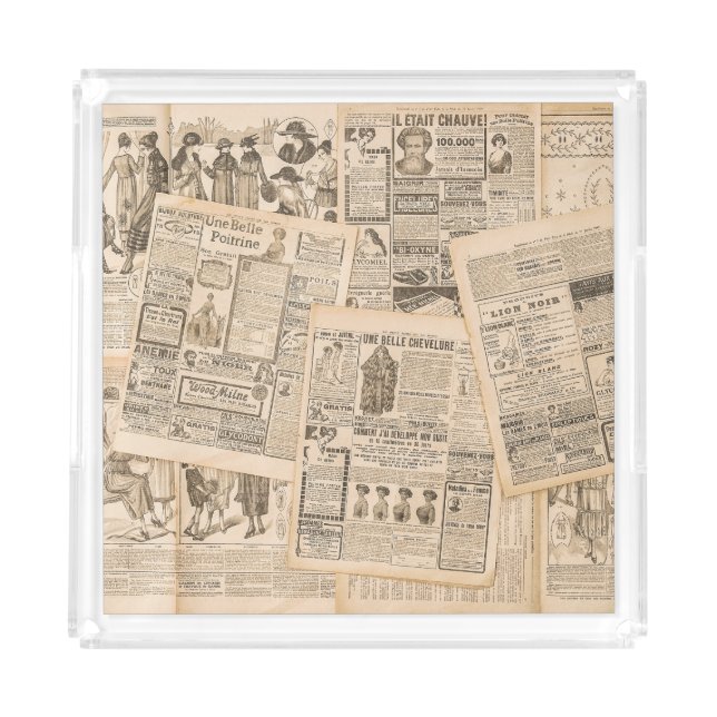 Antique Fashion: Newspaper Advertising Pages Acrylic Tray (Front)