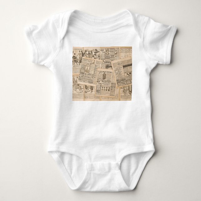 Antique Fashion: Newspaper Advertising Pages Baby Bodysuit (Front)