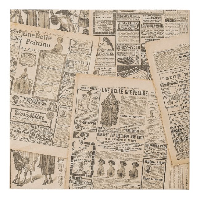 Antique Fashion: Newspaper Advertising Pages Faux Canvas Print (Front)