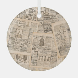 Antique Fashion: Newspaper Advertising Pages Glass Ornament