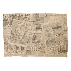 Antique Fashion: Newspaper Advertising Pages Pillow Case