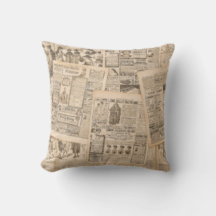 Antique Fashion: Newspaper Advertising Pages Throw Pillow