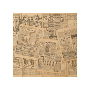 Antique Fashion: Newspaper Advertising Pages Wood Wall Art