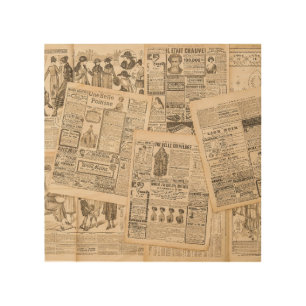 Antique Fashion: Newspaper Advertising Pages Wood Wall Art